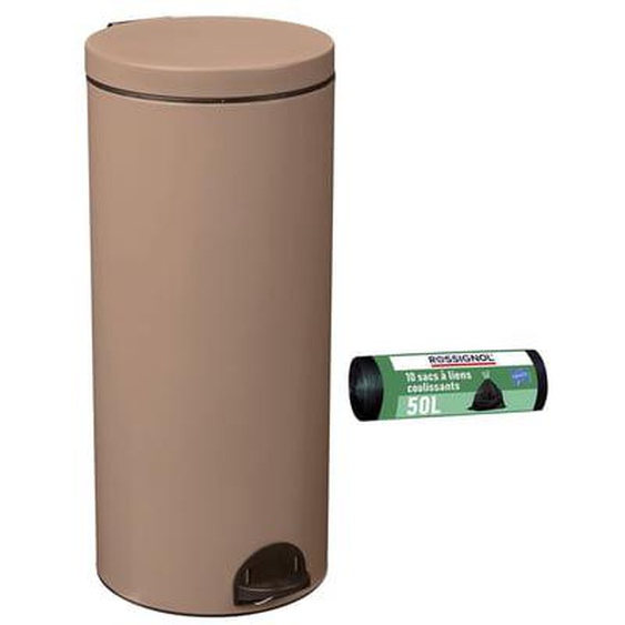 Poubelle de cuisine à pédale 30L et 10 sacs poubelle 50L - ELORA ROSSIGNOL