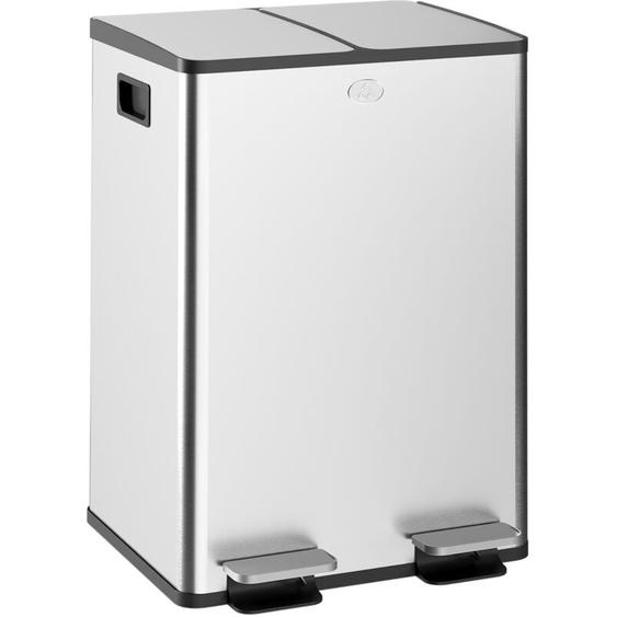 Homcom - Poubelle de cuisine double, 2 x 28L, poubelle à pédale en acier inoxydable, 2 couvercles à fermeture douce, seaux intérieurs amovibles et