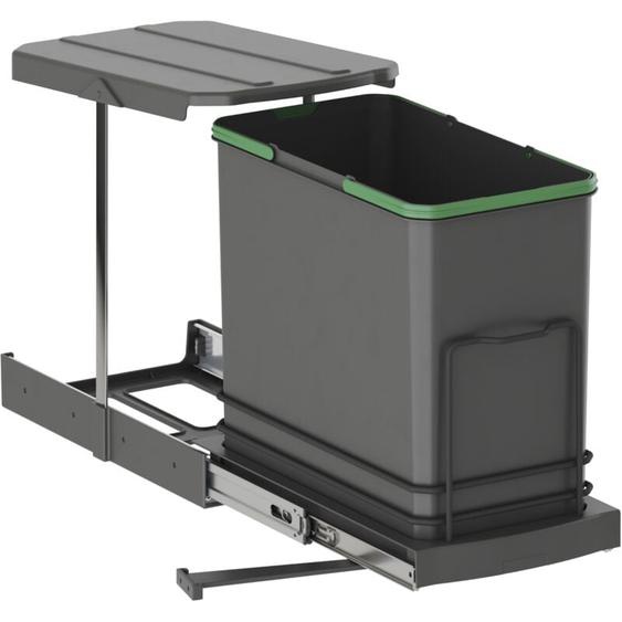 Emuca - Poubelle de recyclage Recycle pour cuisine, 24 l, fixation au fond et extraction manuelle/automatique, Plastique gris antracite