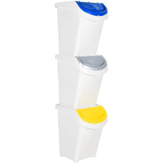 Poubelles empilables avec couvercles 3 pcs blanc PP 120 L