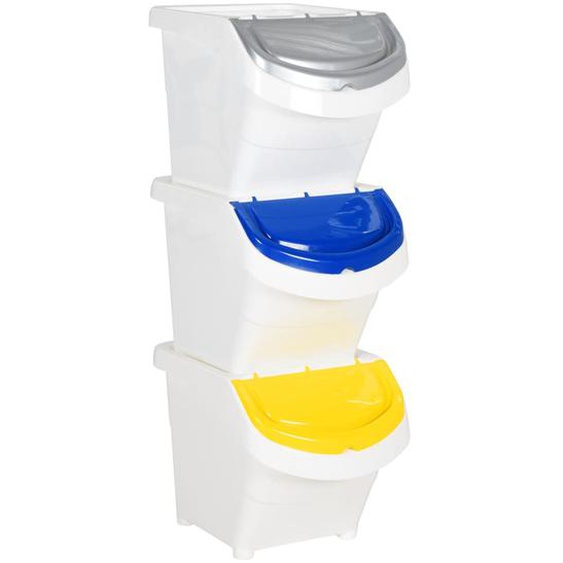 Poubelles empilables avec couvercles 3 pcs blanc PP 78 L