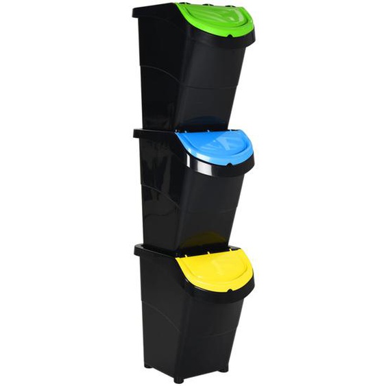 Poubelles empilables avec couvercles 3 pcs noir PP 120 L