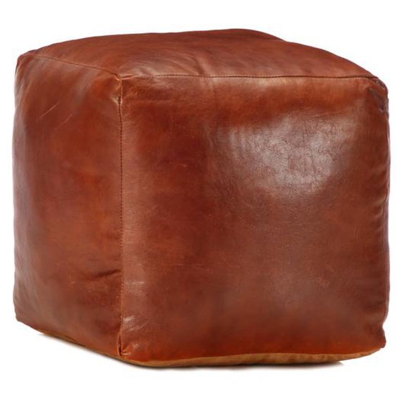Pouf 40 x 40 x 40 cm Brun roux Cuir véritable de chèvre