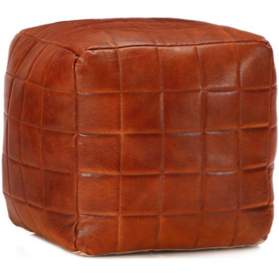 Pouf 40 x 40 x 40 cm Brun roux Cuir véritable de chèvre