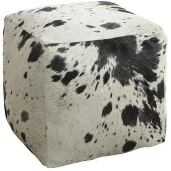 Pouf carré en peau de vache - Marque - Modèle - Blanc - Cuir - Ethnique