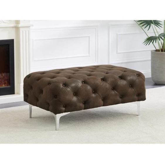 Pouf chesterfield en microfibre aspect cuir vieilli EDWINA