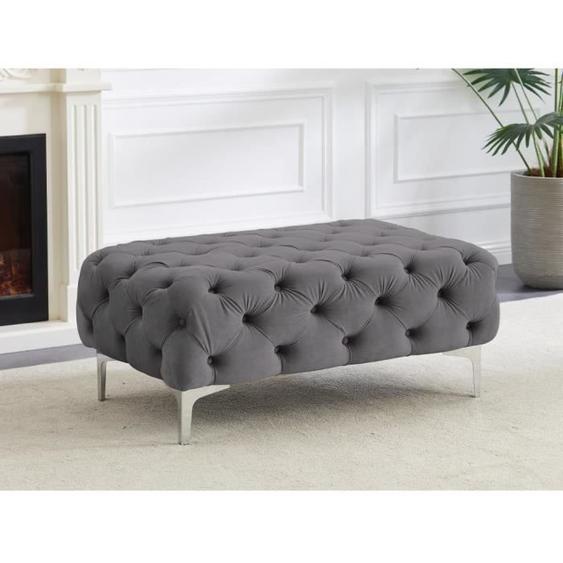 Pouf chesterfield en velours anthracite EDWINA