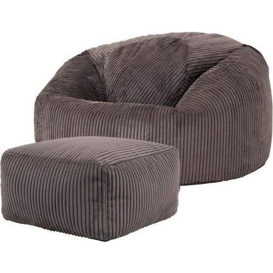 Pouf Classique en Velours Côtelé - ICON - Gris Anthracite