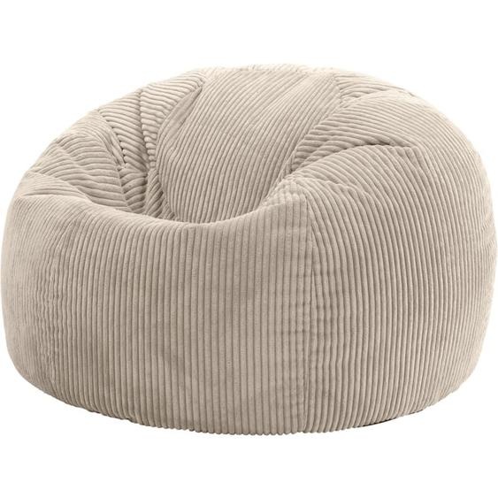 Pouf Classique en Velours Côtelé Kingston, Fauteuil Pouf pour Adultes, 85cm x 50cm, Beige Galet, oeko-tex - Icon