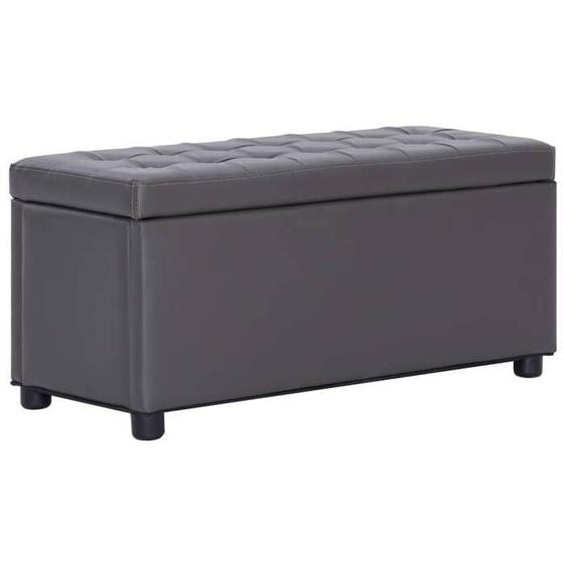 Pouf coffre banquette de rangement 87,5 cm similicuir gris