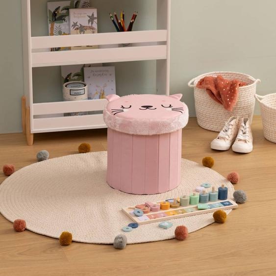 Pouf-coffre Enfant Rangement Rose