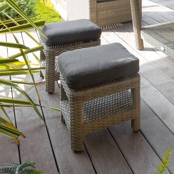 Pouf de jardin carré POLYNÉSIA Havane Aluminium traité époxy, Résine tressée synthétique, Polyester Hespéride