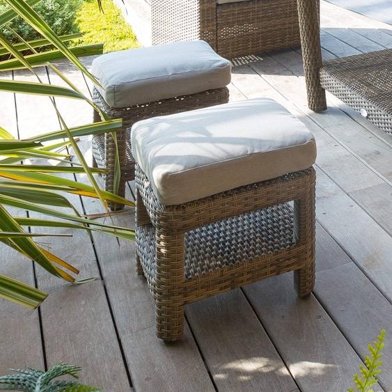 Pouf de jardin carré POLYNÉSIA Naturae Aluminium traité époxy, Résine tressée synthétique, Polyester Hespéride