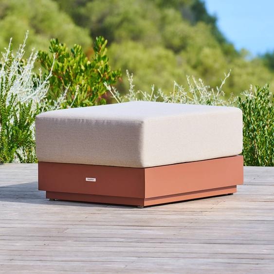 Pouf de jardin rectangulaire ALLURE Beige / Acajou 78 x 65 42 cm - Polyester, Aluminium traité époxy, Polyester Hespéride