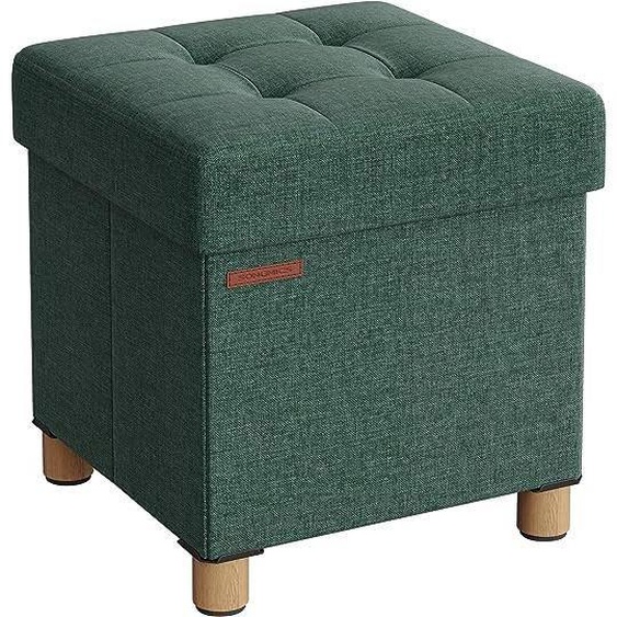 Pouf de rangement pliable avec repose-pieds - SONGMICS - Vert rétro - 38 x 38 x 40 cm - 300 kg