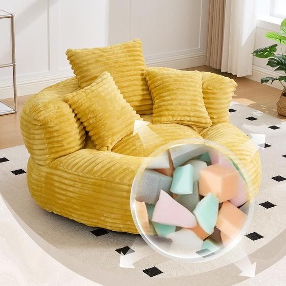 Pouf en velours côtelé Fauteuil inclinable durable et confortable Pouf avec dossier haut Avec trois coussins, convient également, 108*108*52 cm