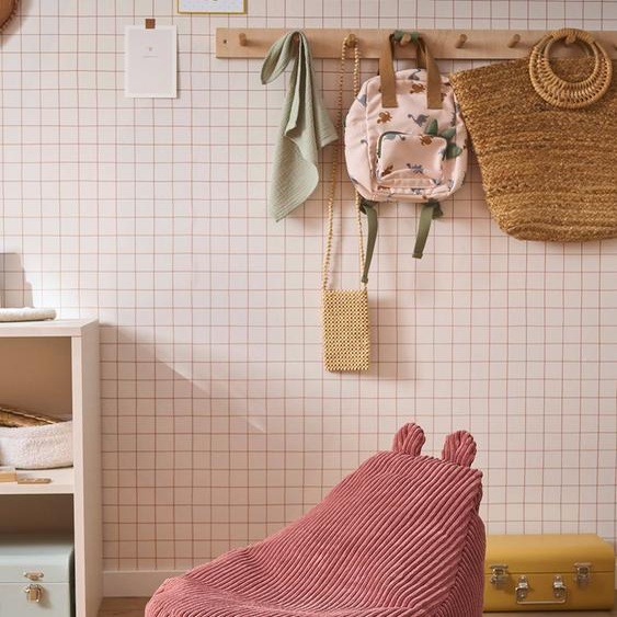 Pouf enfant en velours côtelé Ourson rose