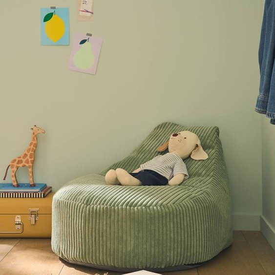 Pouf enfant en velours côtelé Ourson vert