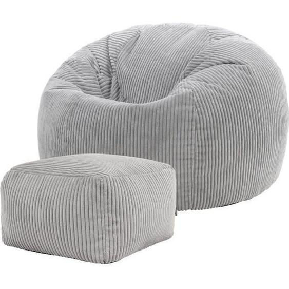 Pouf et Repose-Pied velours Kingston, Gris Clair