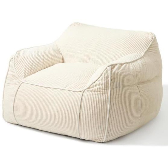 Pouf Fauteuil - Bananair - 100x110 cm - Velours côtelé - Blanc cassé - 1 place