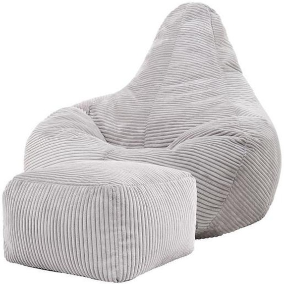 Pouf Fauteuil en Velours Côtelé Dalton et Repose-Pieds - ICON - Gris - Intérieur - Adulte