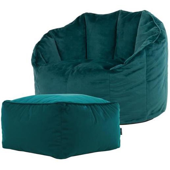 Pouf Fauteuil en Velours Sirena et Repose-Pieds - ICON - Vert - Classique - Intemporel - 1 Place