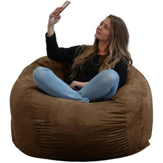 Pouf géant déhoussable microsuède marron 120 cm - Bananair