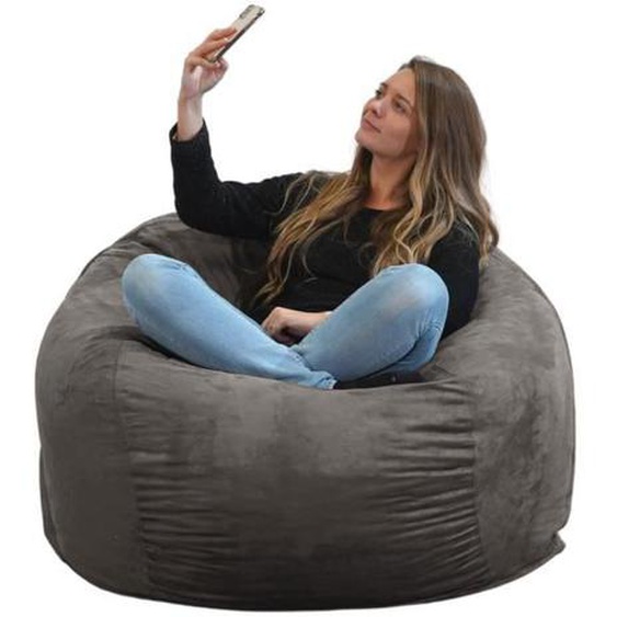 Pouf géant déhoussable microsuède gris 120 cm - Bananair