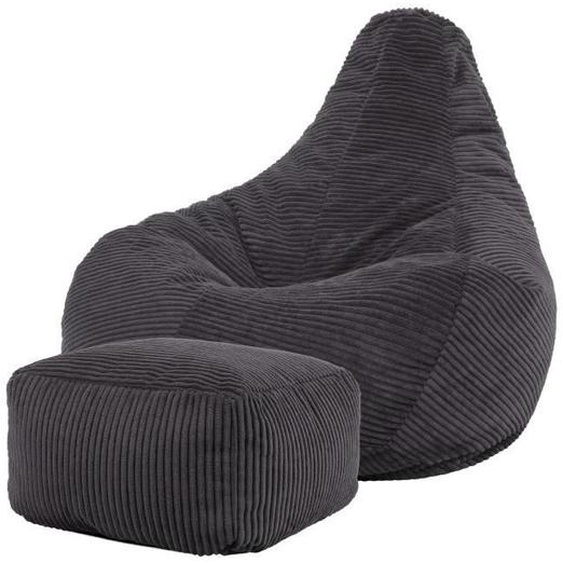 Pouf Icon inclinable Dalton avec repose-pied velours côtelé, 84x84cm, Gris foncé