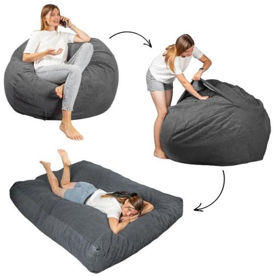 Pouf lit convertible 2en1 Bananair Gris foncé