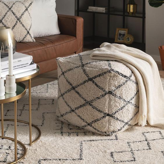 Pouf Naomi Crème 45x45x45 cm - Tapis style Berbère