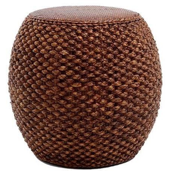 Pouf Oriental en Narcisse et Rotin Marron Fait Main - Fine Asianliving - D40 x H42 cm