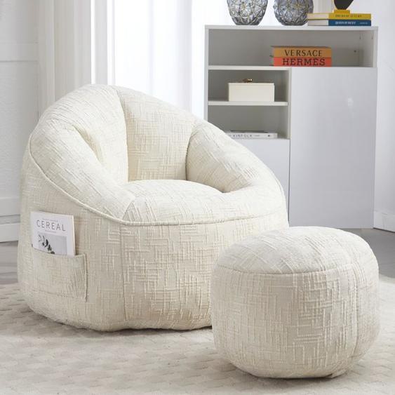 Pouf poire adulte Canapé Fauteuil poire en chenille avec repose-pieds et mousse rembourrée pour salon chambre - beige