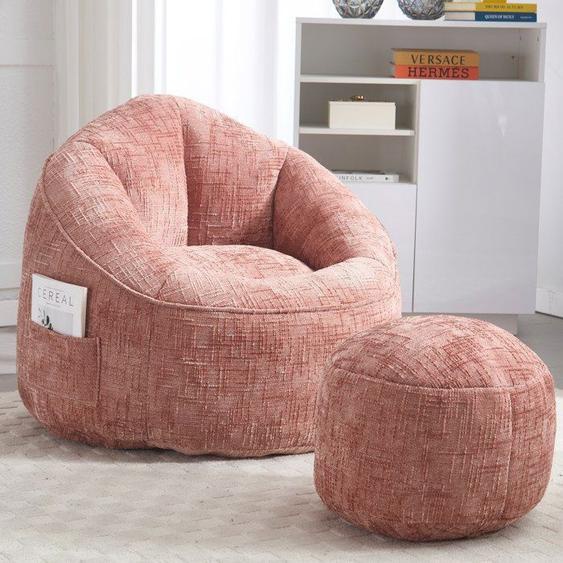Pouf poire adulte Canapé Fauteuil poire en chenille avec repose-pieds et mousse rembourrée pour salon chambre - rose