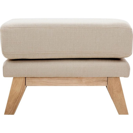 Pouf repose-pieds déhoussable scandinave en tissu beige et bois clair OSLO