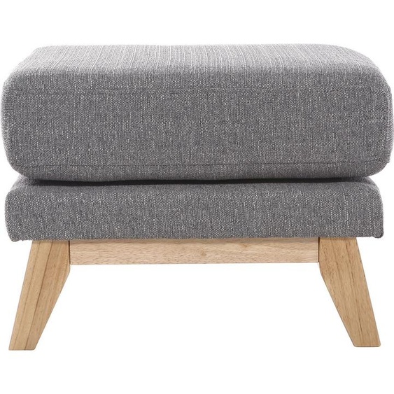 Pouf repose-pieds déhoussable scandinave en tissu gris clair et bois clair OSLO