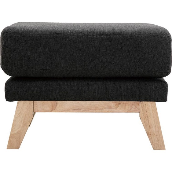 Pouf repose-pieds déhoussable scandinave en tissu gris foncé et bois clair OSLO