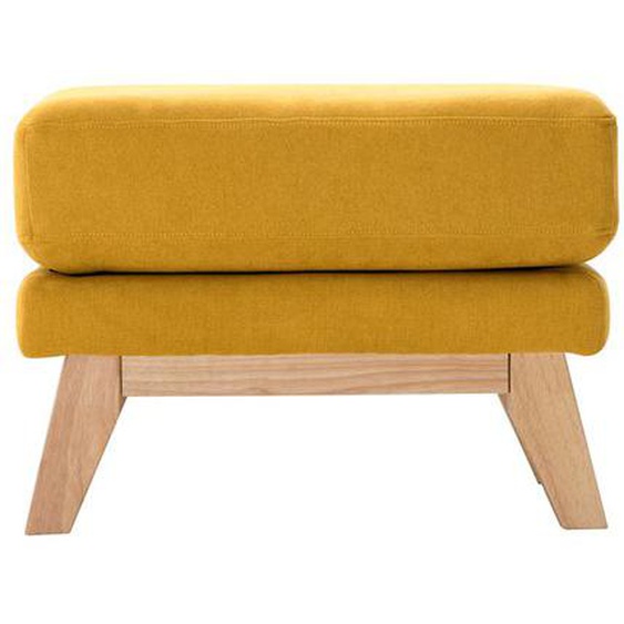 Pouf repose-pieds déhoussable scandinave en tissu effet velours jaune moutarde et bois clair OSLO