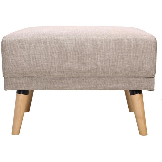 Pouf repose-pieds scandinave en tissu beige et bois clair ULLA