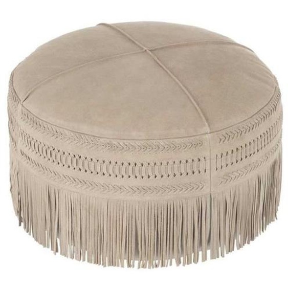 Pouf rond à franges Cuir gris clair - JANINA - L 50 x l 50 x H 25