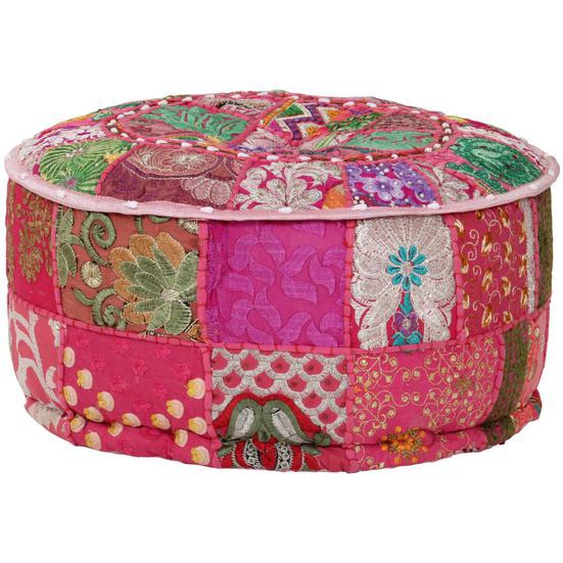 Pouf rond en coton en patchwork fait à la main 40 x 20 cm Rose