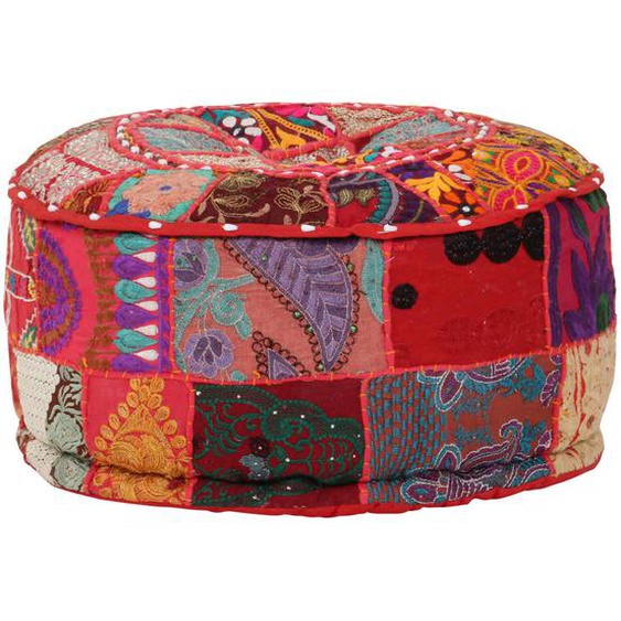Pouf rond en coton fait à la main 40 x 20 cm Rouge