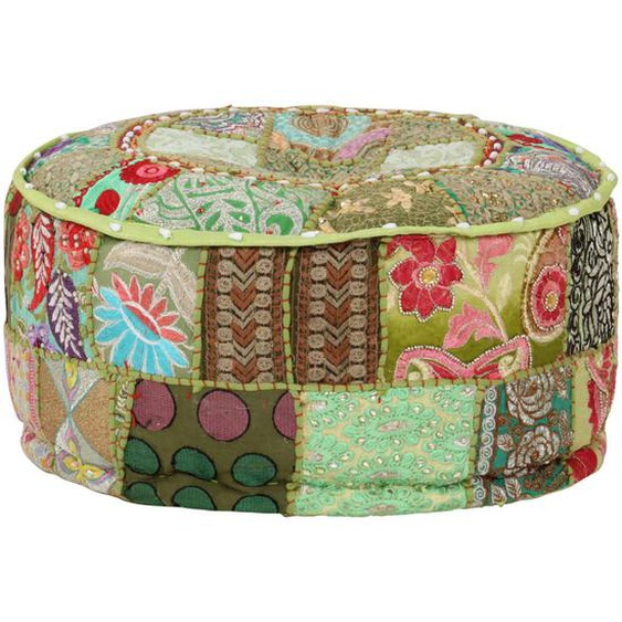 Pouf rond en coton fait à la main 40 x 20 cm Vert