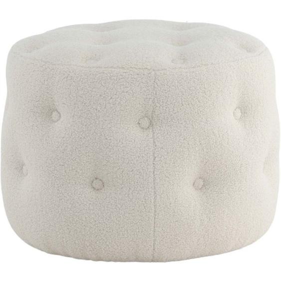 Pouf rond en polyester teddy Benjamin Blanc