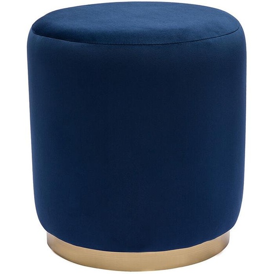 Pouf rond en velours bleu marine et métal doré D40 cm AMAYA