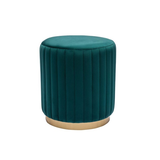 Pouf rond en velours bleu pétrole et métal doré D40 cm DONA