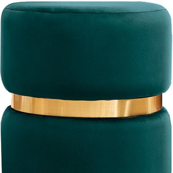 Pouf rond en velours bleu pétrole et métal doré D40 cm JOY