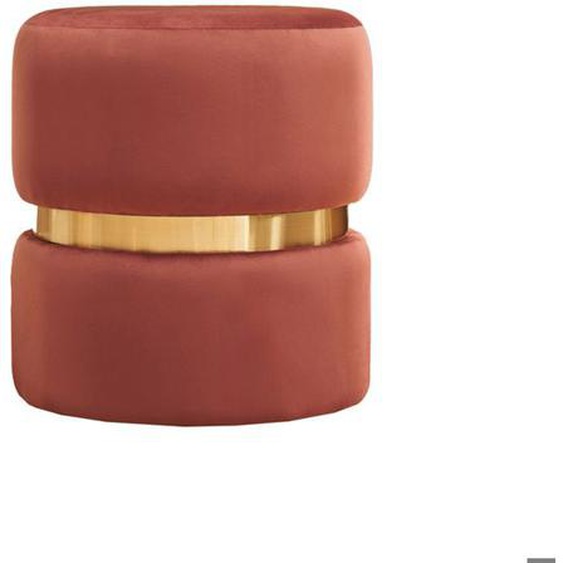 Pouf rond en velours bleu rouge tomette et métal doré D40 cm JOY