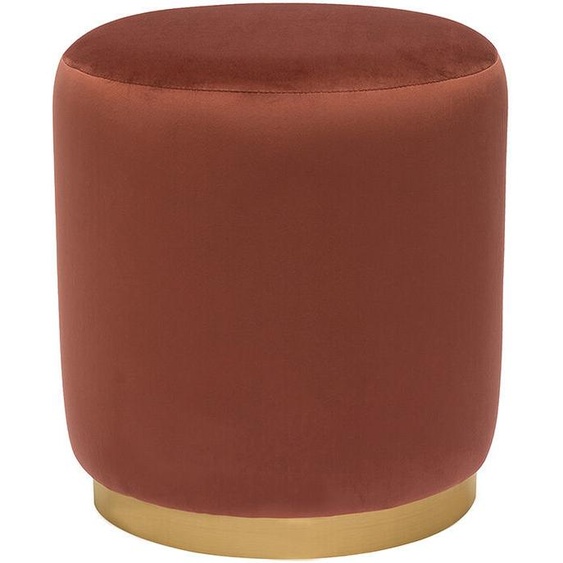 Pouf rond en velours rouge tomette et métal doré D40 cm AMAYA