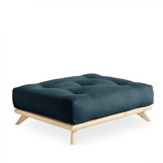 Pouf SENZA pin naturel coloris bleu pétrole de 90 x 100 cm.
